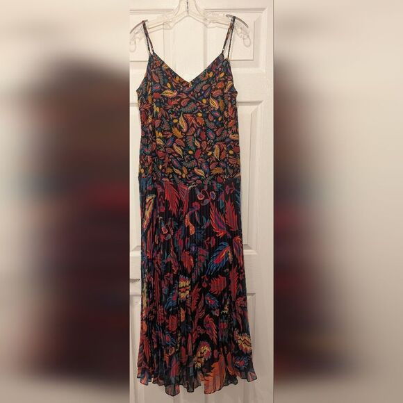 New Farm Rio Anthropologie Sleeveless Long Midi Slip Dress Pleade Sz L Boho - Picture 4 of 14